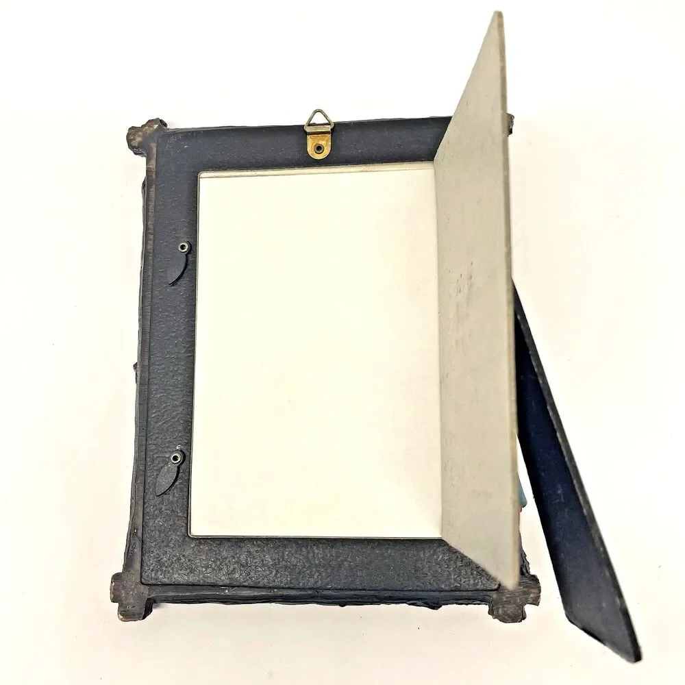 Vintage Wilcor 4x6 Photo Frame Hand Painted Camping Girl with Campfire Rustic